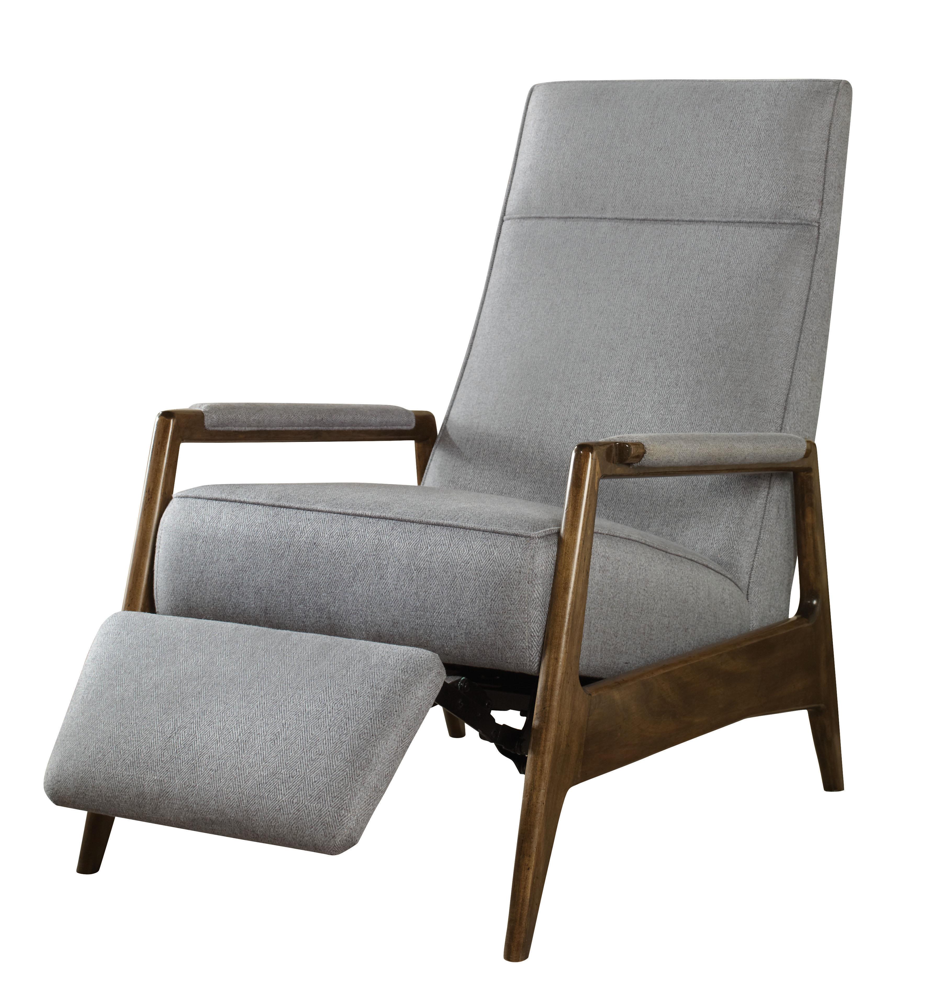 Vanguard Furniture Michael Weiss W762 RC Tilford Bluebell Contemporary Woodley Recliner with Exposed Wood Arms Jacksonville Furniture Mart Recliner High Leg
